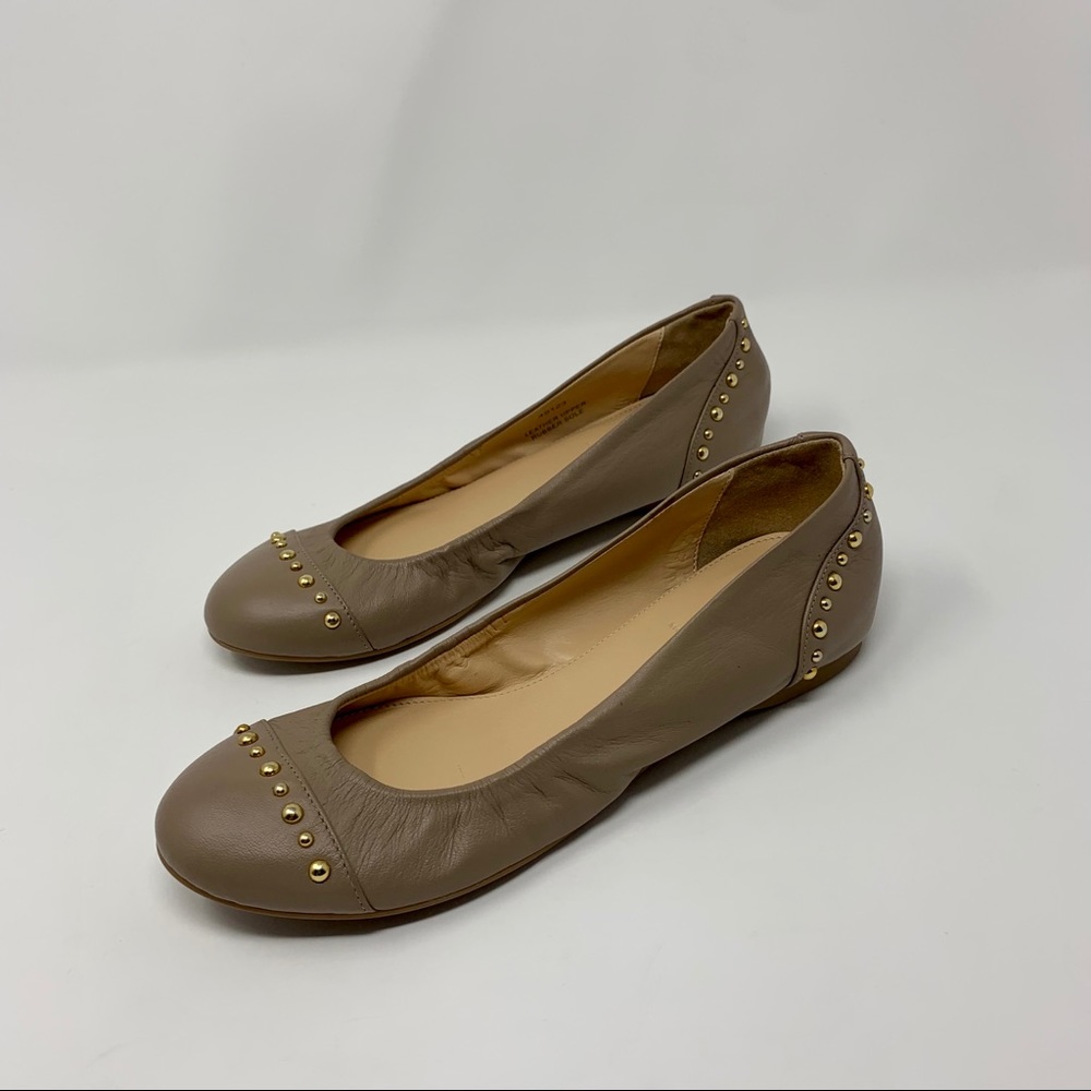 J.Crew Cece Taupe Studded Leather Ballet Flats Shoes Women 6 1/2 Work Church